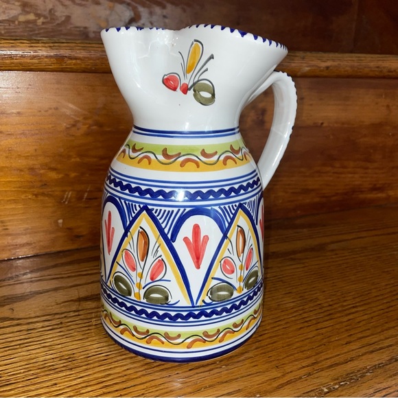 Hand painted art pottery pitcher signed, numbered, from Spain Ceramica De La Cal - Picture 4 of 11